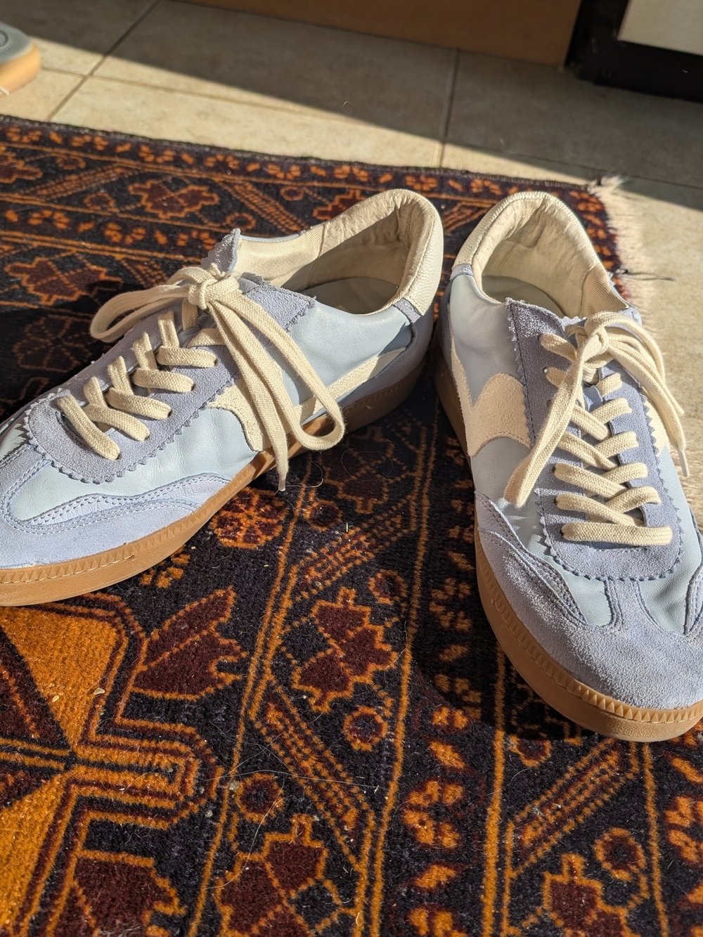 Dolce vita Notice Sneaker  Light Blue and Cream With A Yellow Heel Stripe